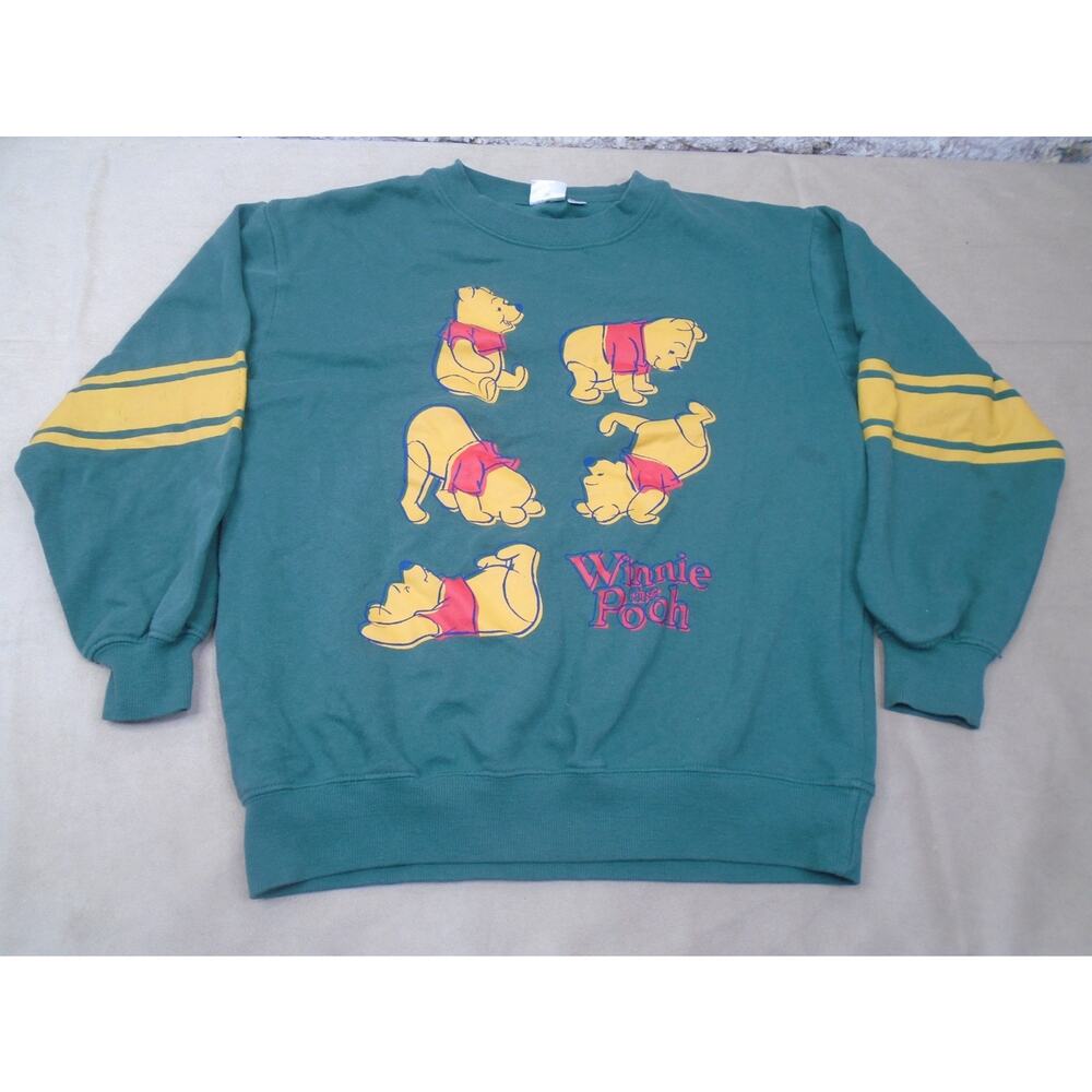 Winnie The Pooh Womens Sweathsirt Crewneck Green Striped Size XS - Picture 1 of 9